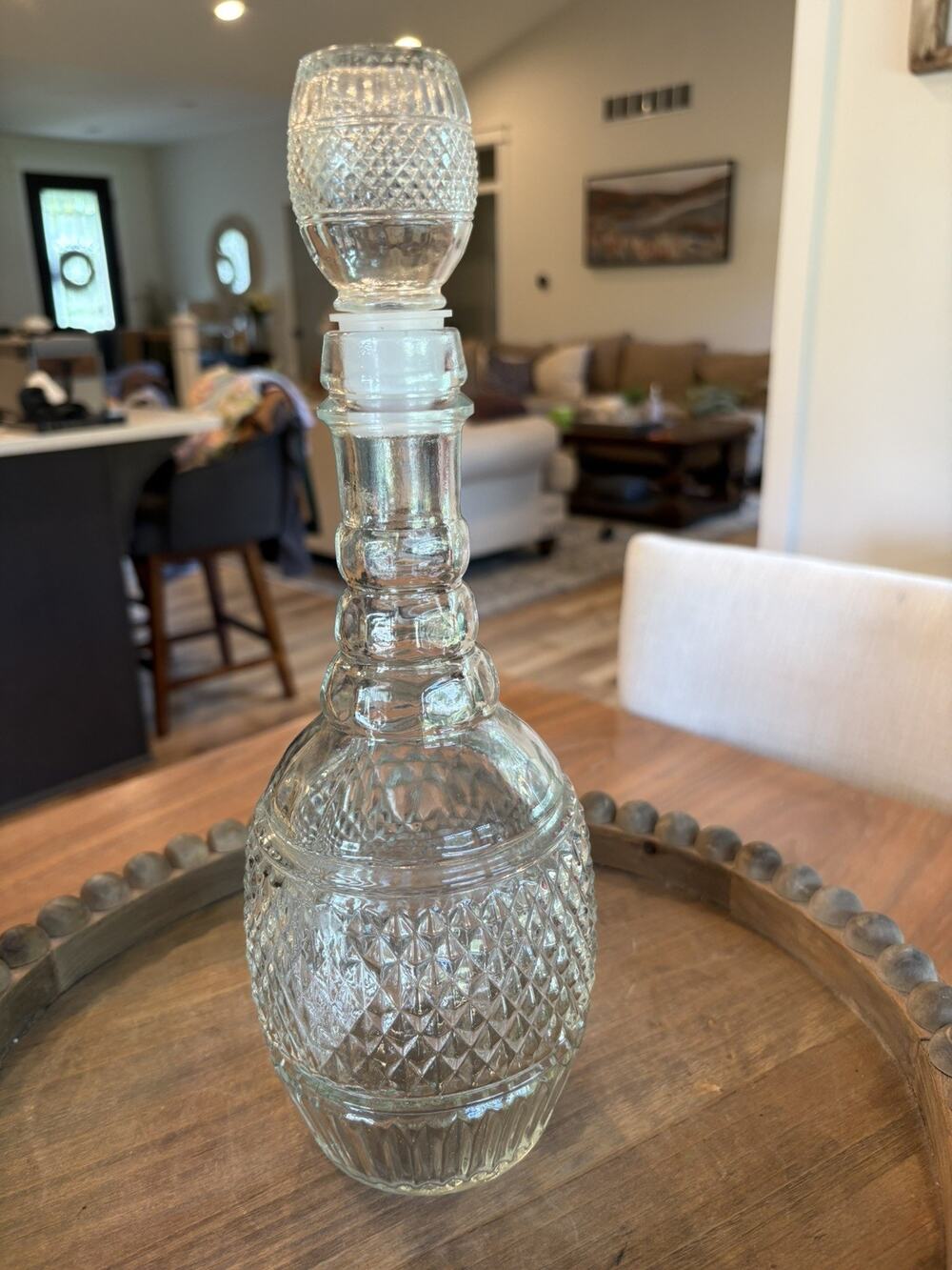 Vintage Limited Edition Glass Diamond Pattern Mogan David Decanter& Stopper,12”
